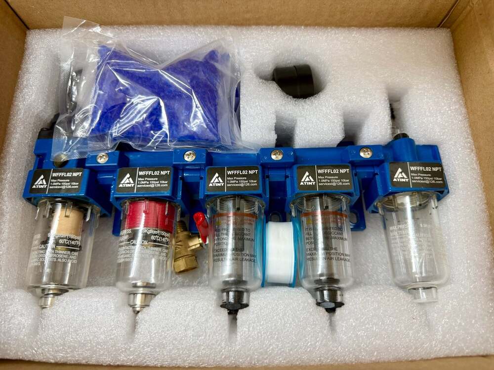 ATINY 5-Stage Compressed Air Drying System w/Filter, Regulator,  Desiccant Dryer